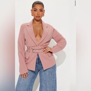 Double-Belted Pink Blazer Jacket